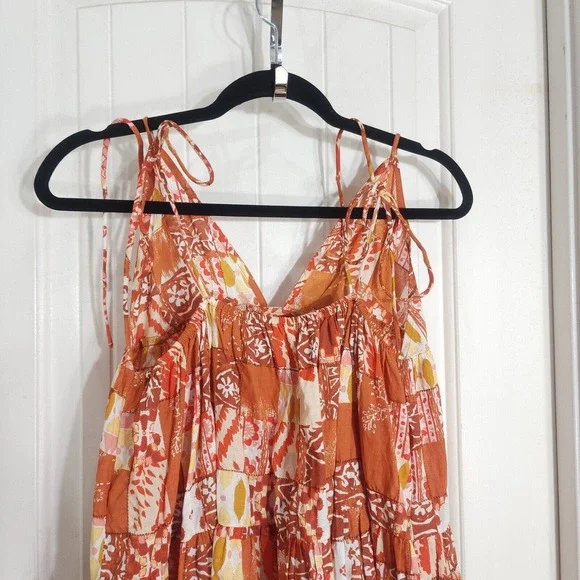 Free People Patch It Up Trapeze Slip Dress Womens S Orange Floral Sleeveless New - Picture 4 of 8